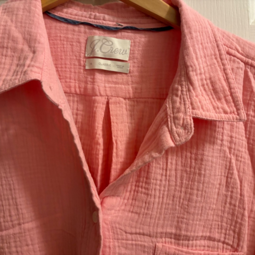 J. Crew Resort Pink Cotton Gauze Shirt size 14 - Picture 9 of 11